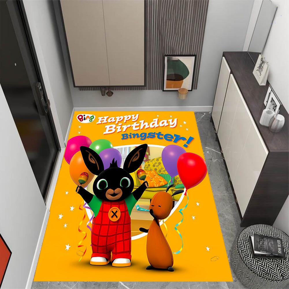 Bing's Birthday Celebration Themed Anti-Slip Rugs - Polyester Home Decor, Suitable for Bedrooms, Living Rooms, Doorways, Studios, and Decorations