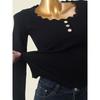 Collar Slim Fit Slimming Long Sleeves Bottoming Shirt Foreign Trade Original Order Sexy Metal Buckle Clavicle Beauty Autumn Knitted Inner Match