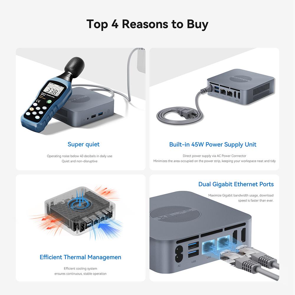 Мини-ПК OUMAX N100 12-го поколения Intel N100 16 ГБ DDR4 500 ГБ SSD Win11 Pro Dual 1000M LAN Wifi5 BT5.0 настольный компьютер