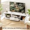 TV Lowboard, High Gloss, for TVs up to 65'', 3 Compartments, Drawer, 160 x 38 x 43 cm, White