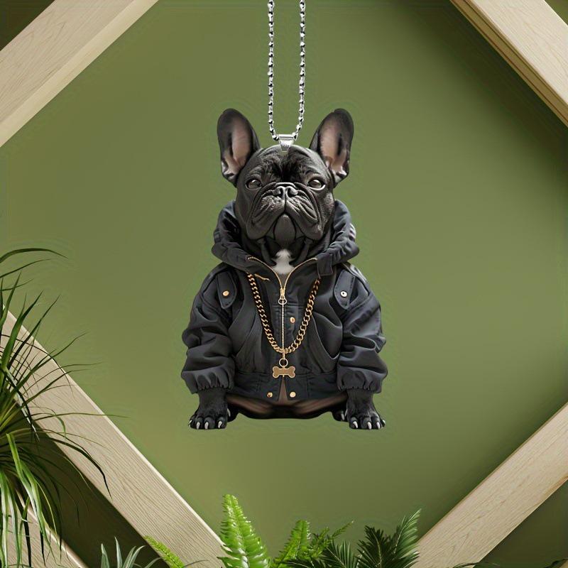 Черный Французский Бульдог Акриловый Подвеска на Зеркало Заднего Вида Автомобиля