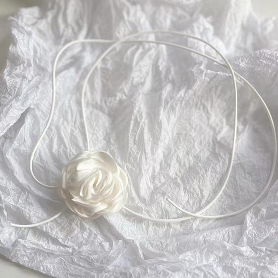 3D Rose Flower Choker Necklace Retro Black White Elegant Lace Up Adjustable Strappy