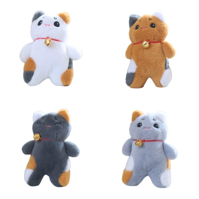 Милая плюшевая кошка с колокольчиком, подвеска-игрушка с брелоком, белая/серая/коричневая