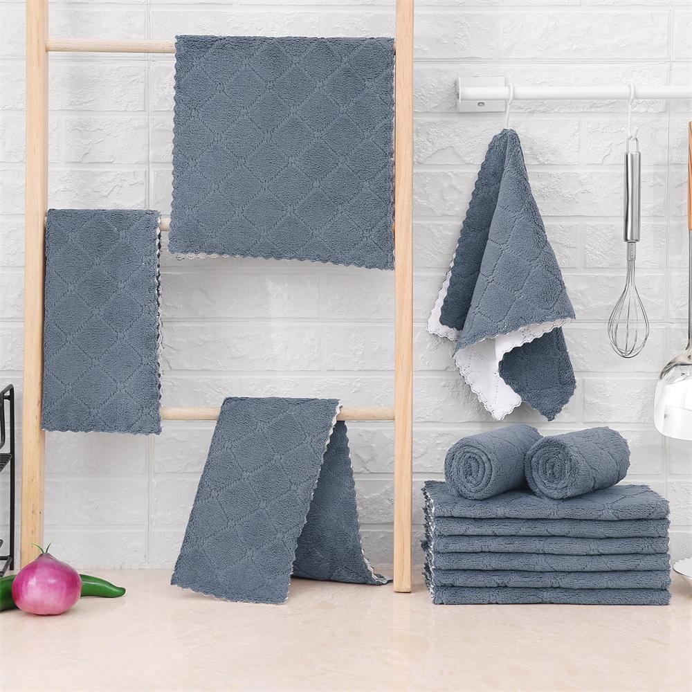 Kitinjoy 6 шт Полотенце из микрофибры Впитывающая кухонная ткань Мыть Кухня Чистящая ткань Мягкая Безворсовая Салфетка для посуды Бытовое моющее полотенце