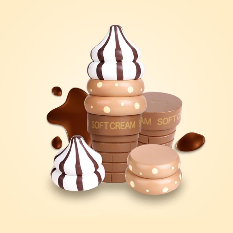 1pc Wooden Pretend Play Food Magnetic Connected Ice Cream Toys for Kids Game