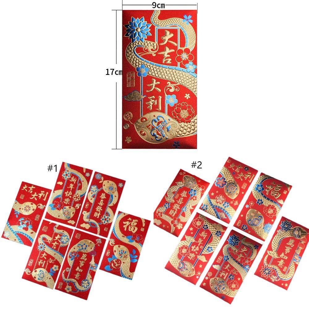 6pcs Blessing 2025 Snake Year Red Pouch Traditional Money Packet Lucky Money Pockets Kids Gift
