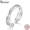 Authentic 925 Sterling Silver Geometric Twisted Wave Open Size Finger Rings