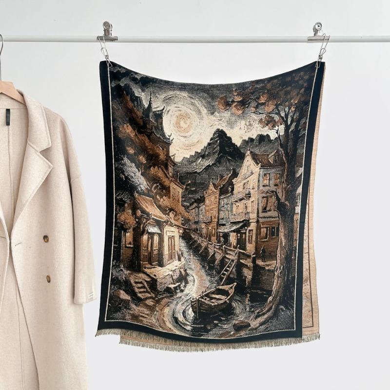 Осень и зима новая двухсторонняя цветная серия масляной живописи имитация кашемира утолщенный теплый шарф женская шаль для кондиционера