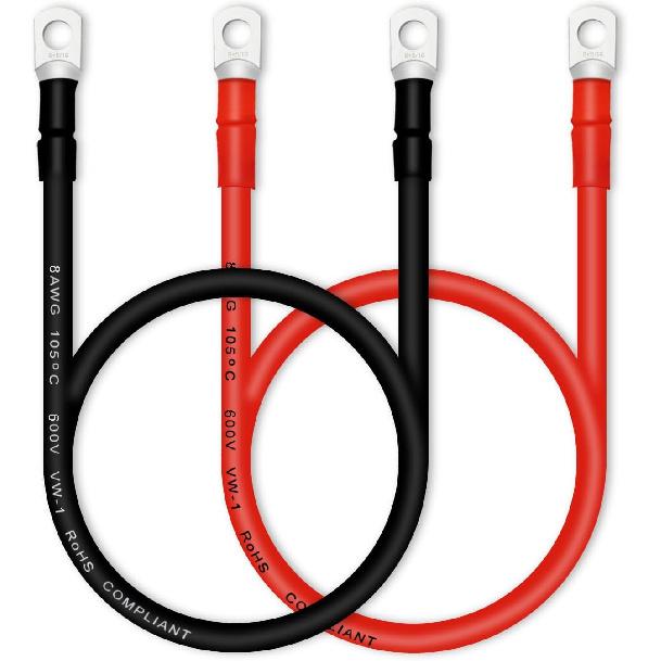 4 AWG Battery Cables with 3/8 inch Copper Terminals(2PCS 1FT)