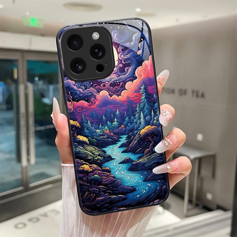 Для iPhone 16 15 Pro Max Plus 16E SE 2025 Закаленное Стекло Чехол для Телефона Крутой Мультяшный Тигр Дракон Защита Камеры Жесткая Задняя Крышка
