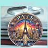 Paris Sunset Scene Keychain With Glass Pendant For Gift And Decoration