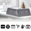 Digital LED Wood Desk Clock Voice Control Triangular Temp Humidity Alarm White Light