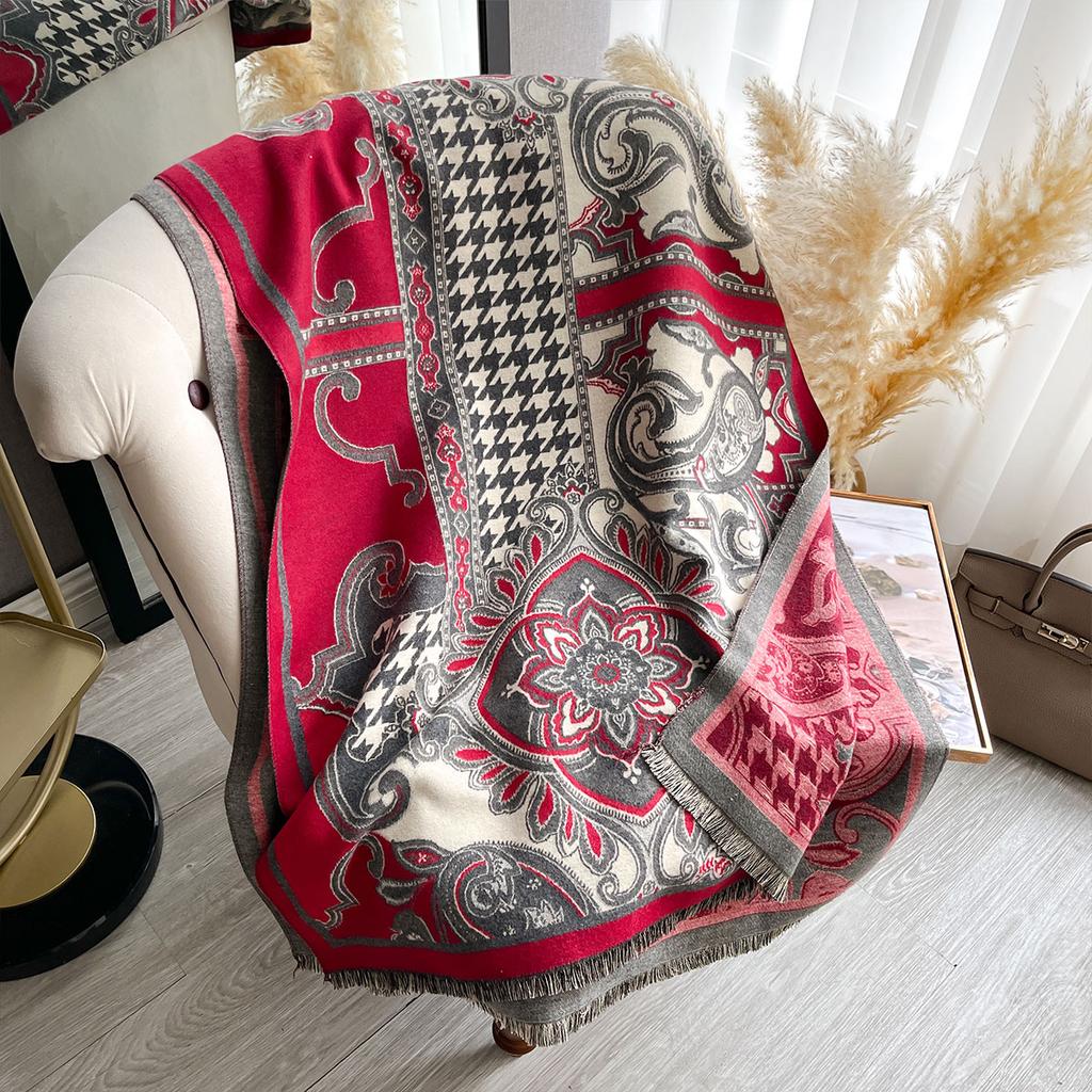 Women Bohemia Imitation Cashmere Two Sided Print Scarf Soft Warm Pashmina Shawl Autumn Winter Coldproof Windproof Blanket