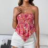 Women Tops Sexy Sleeveless Strapless Blouse Off Shoulder Flower Print Shirt Irregular Ruffle Elasticity Crop Top Summer Tube Top