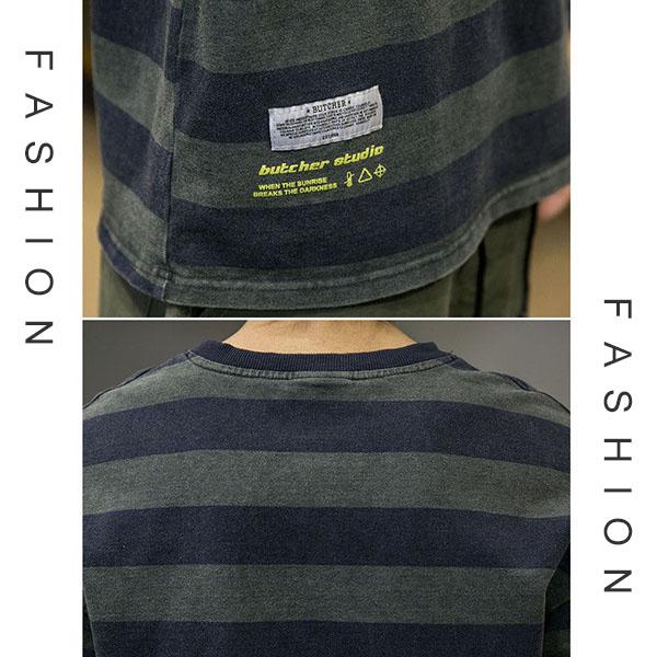 Мужская футболка из 100% хлопка с короткими рукавами, летние рубашки в полоску с круглым вырезом, корейская версия, модные свободные свободные полурукава