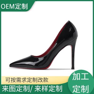 Черные женские туфли-лодочки большого размера с острым носком, женская обувь для通勤, летние туфли на шпильке для работы