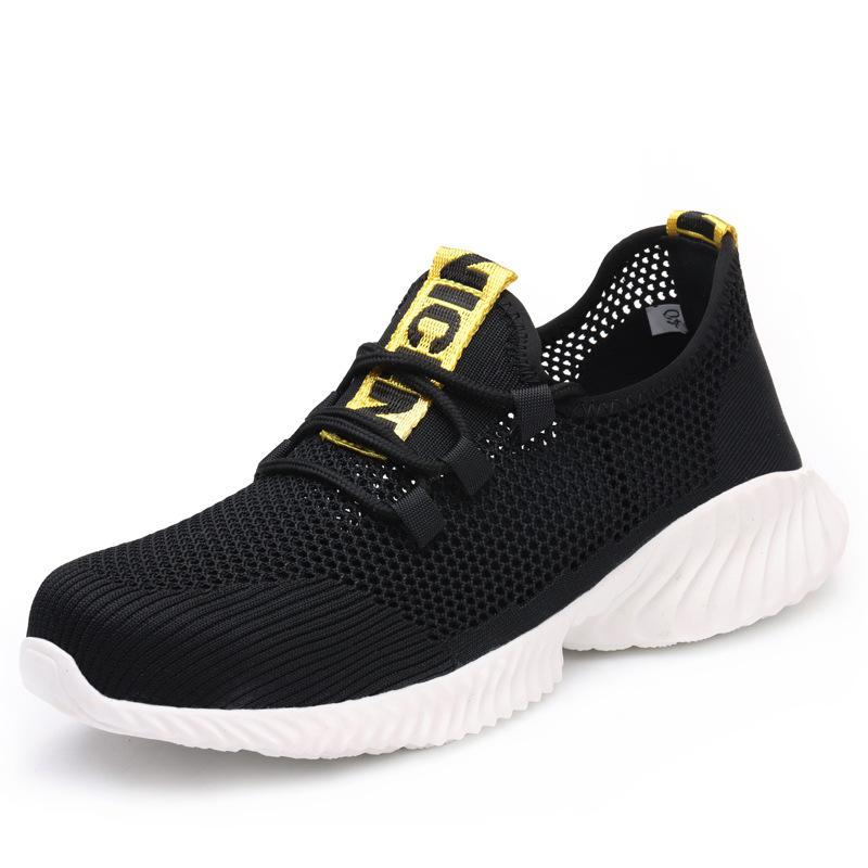 Fashion Summer Mesh Safety Shoes Breathable Lightweight Black Iron Toe Work Shoes Anti-slip Sports Safety Work Sneakers For Men Women