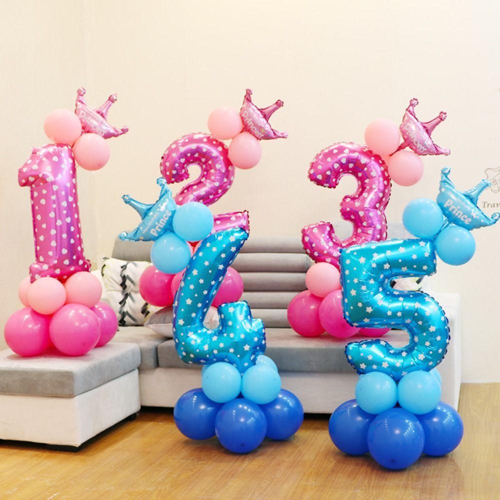 Star Print Birthday Party Number Balloon Blue Pink Number Zoo Theme Decoration Indoor Decor