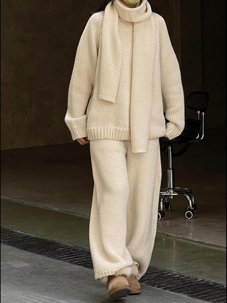 Женские повседневные брюки из плотной шерстяной трикотажной ткани - зимние в японском ретро-стиле, свободный силуэт, утягивающие, теплые.