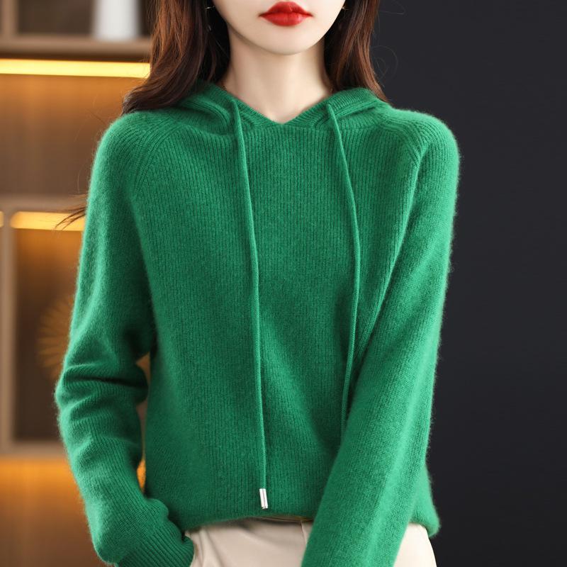Women's 100% Pure Wool Knit Loose Hoodie - Autumn/Winter Collection