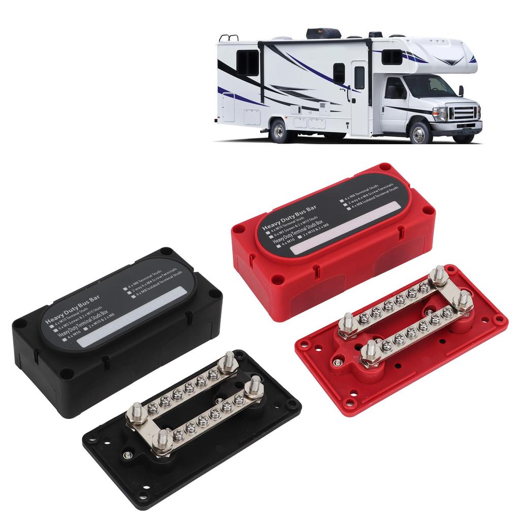 2PCS Heavy Duty Bus Bar Box Module with Cover DC48V 100A Flame Retardant for Cars Trucks RVs Ships B
