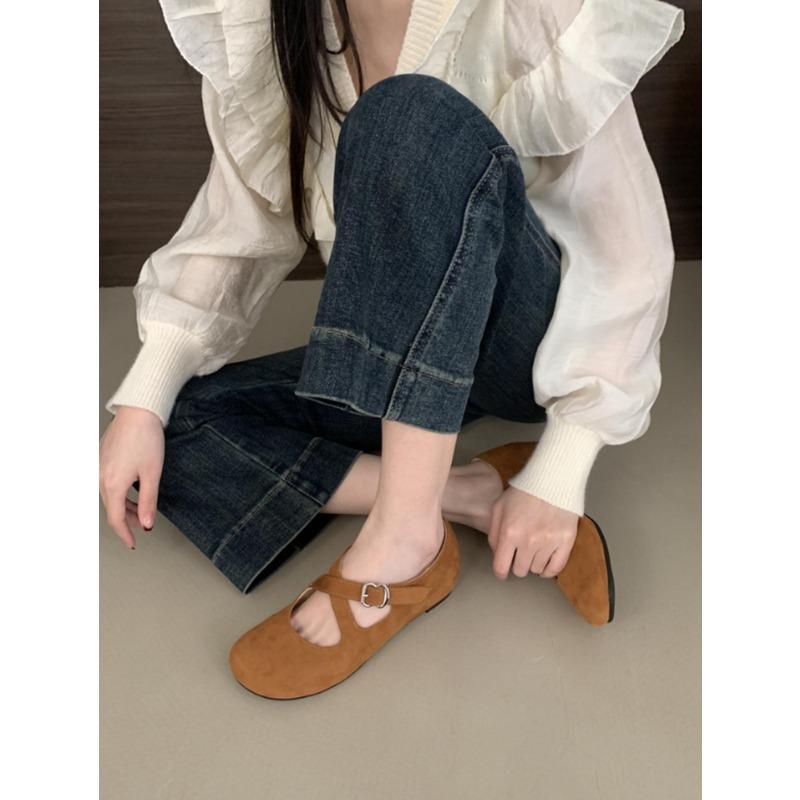 Женские туфли на плоской подошве, туфли-лоферы, женские туфли с мелким ремешком, модные, темпераментные, ретро, замшевые туфли, замшевые мокасины