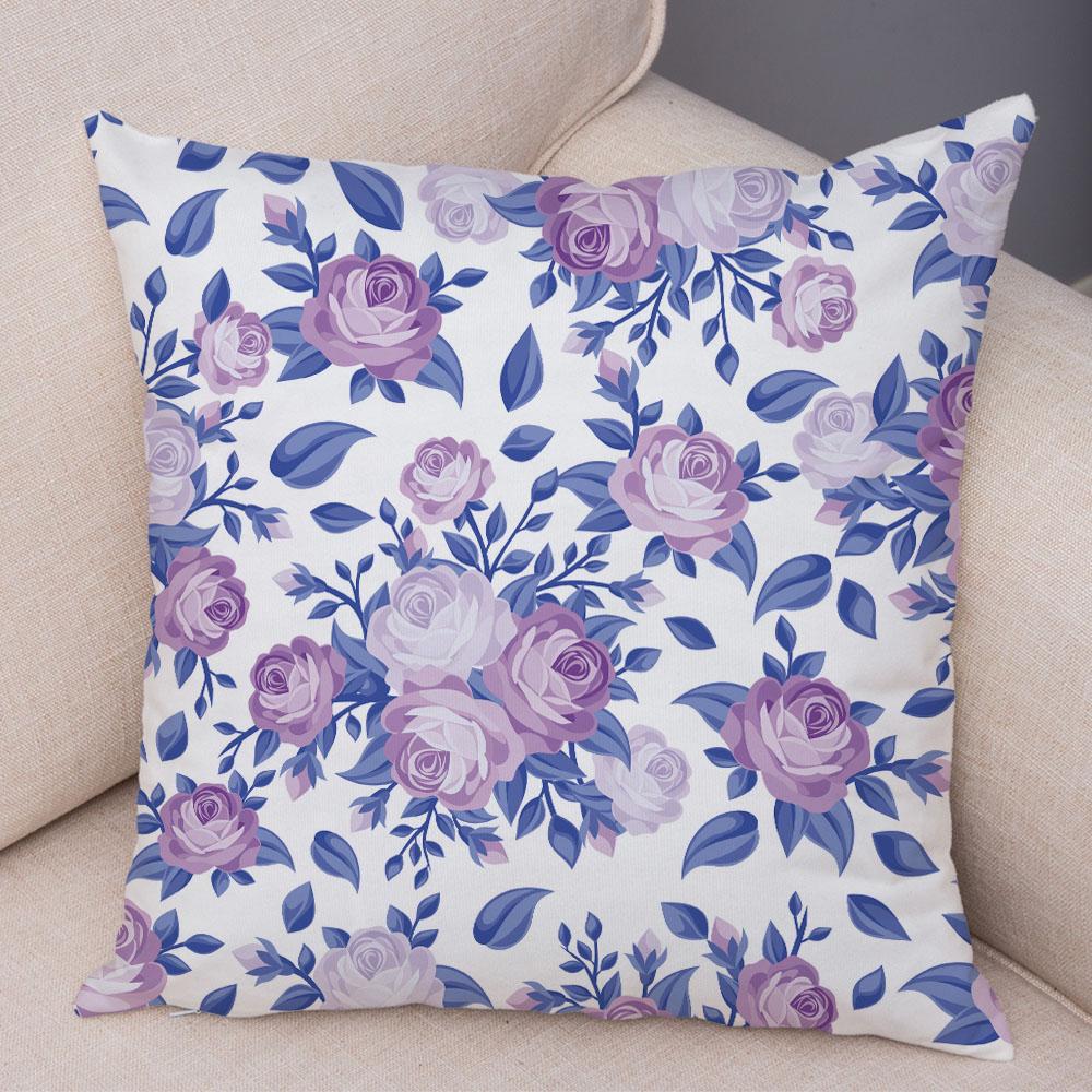 Rose Red Flower Pillowcase Decorative Bird Flower Plant Pillowcase Cushion Sofa Home Car