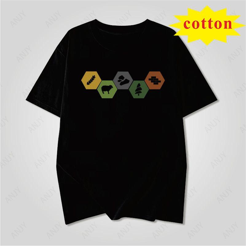 Catan Island Woodbrickmineral Themed Tshirt For Board Game Players Casual Round Neck Top