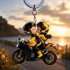 2D Flat Motorcycle Couple Keychain Acrylic Couple Keyring Funny Motorcycle Keychain  Key Decoration