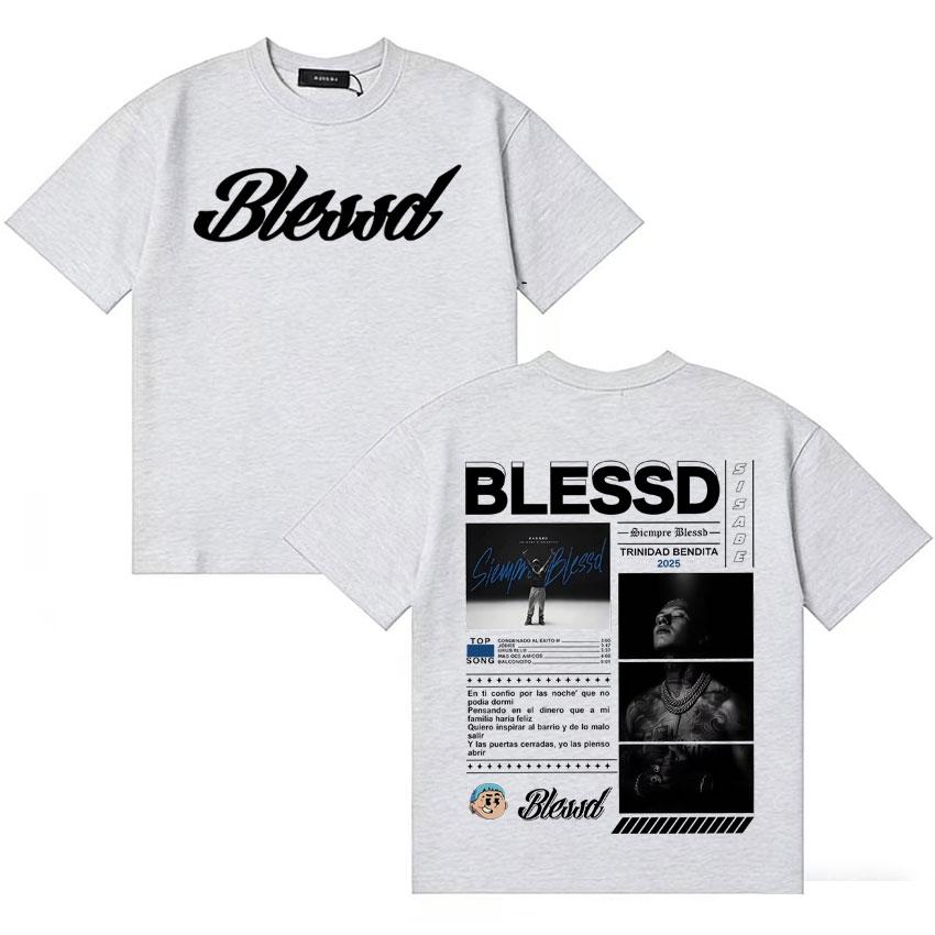 Футболка Singer Blessd Bendecido Tour 2025 Унисекс Женская Харадзюку С круглым вырезом Для фанатов музыки Хлопок Свободная Эстетичная Футболка Уличная одежда