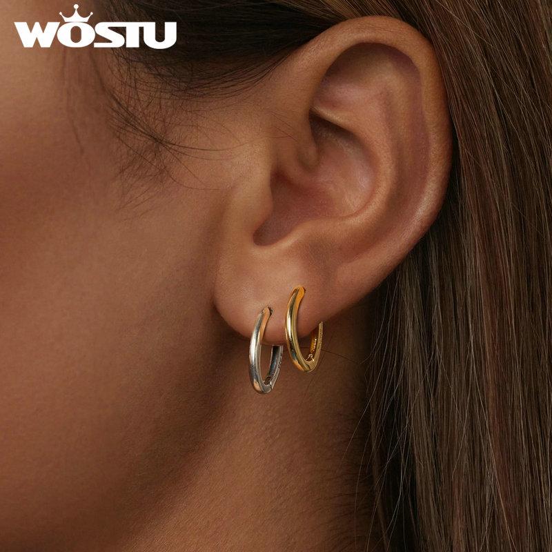 WOSTU 925 Sterling Silver Geometric O-shaped Oval Hoop Earrings For Women Female Simple Weddomg Jewelry Party Accessories Gift