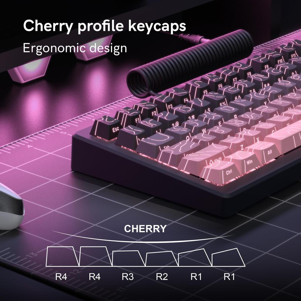 98-Key Contour Keycaps, 4.0 Cherry Profile, Side Engraving (Pink)