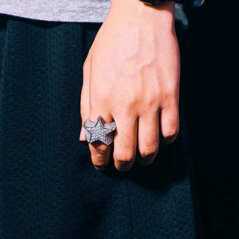 Кольца в стиле хип-хоп с пятью звездами, стразами, цирконами, пентаграммами