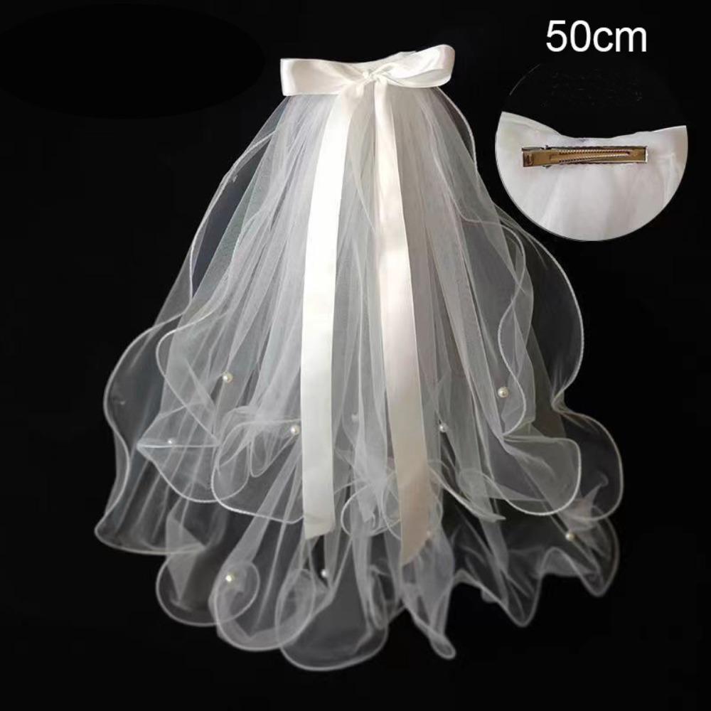 White Bridal Veil Lace Edge Women's Tulle New Wedding Veil