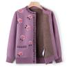Middle-aged and Elderly Mothers Wear Autumn New Velvet Thickened Sweater Grandma Wear Cardigan Printed Top Casual Jacket