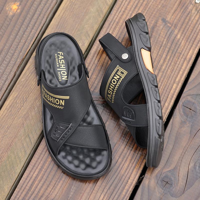 Дышащие мужские сандалии Летняя мода Мужская обувь из натуральной кожи Противоскользящие шлепанцы с мягкой подошвой Удобная мягкая пляжная обувь