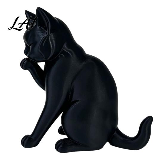Decorative Statue for Entrance Black Cat Figurine 3D Printed Kitten Licking Paw Statue Art Modern Tabletop Kitty Sculpture Home Office Desk Bedroom