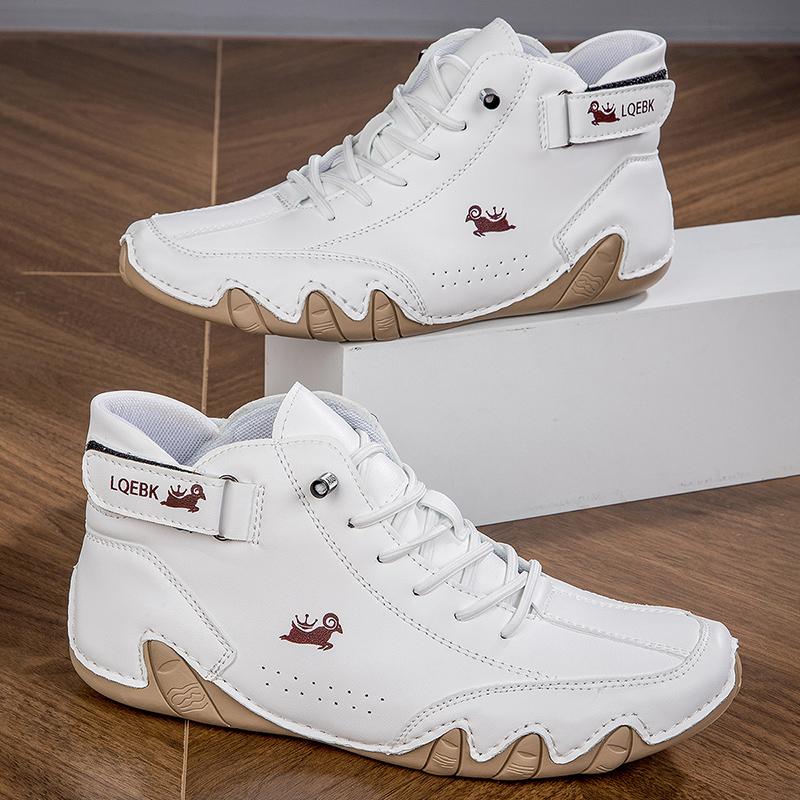 Ботинки для мужчин Повседневные кроссовки с высоким верхом Мягкая подошва Модные мужские слипоны Кожаные туфли для вождения и ходьбы Комфортные Роскошные ботильоны