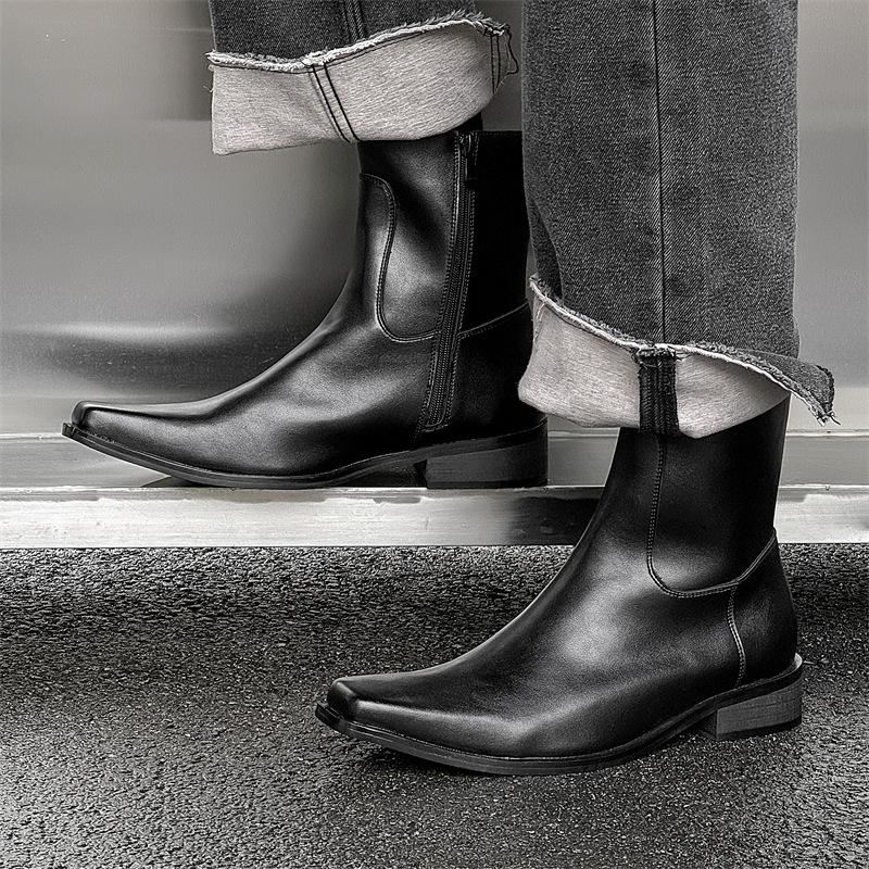 Мужская мода большого размера сцена ночной клуб высокие челси ботинки острый носок дизайнерская обувь ковбойские ботинки из натуральной кожи ботильоны боты