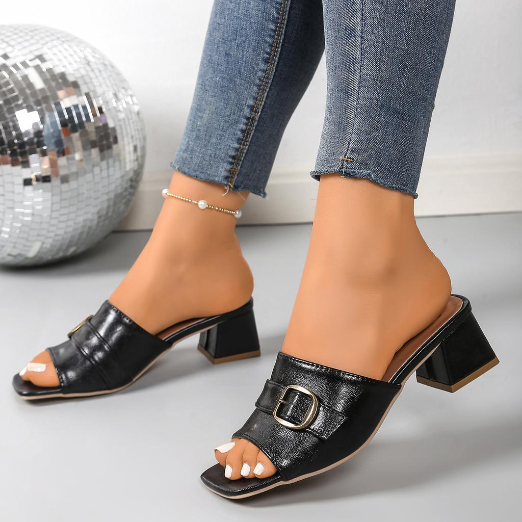 Модные женские сандалии Летние кожаные сандалии на каблуках с квадратным носком Женские дизайнерские сандалии Женская уличная роскошная обувь Дамы
