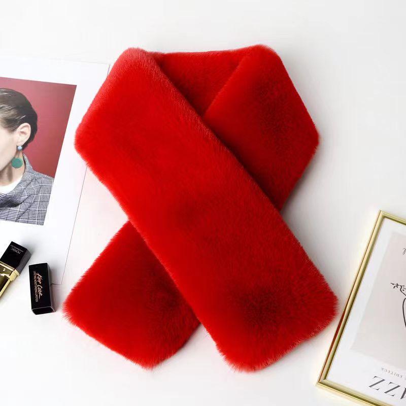 Женский зимний меховой шарф, однотонный, с крестиком, корейская версия, утолщенный, мягкий, плюшевый, воротник, рождественский шарф