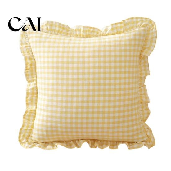 Soft Breathable Bed Pillows Ruffle Throw Pillow Cover, Cotton Plaid Case with Frill Edge, 18x18 Square Sofa Decor Inch 20x12 Decorative Cover