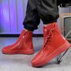 Luxury Men's Beige High Top Sneakers Leather Casual Sneakers Men Flat Designer Shoes Breathable Hip Hop Sport Shoes Man