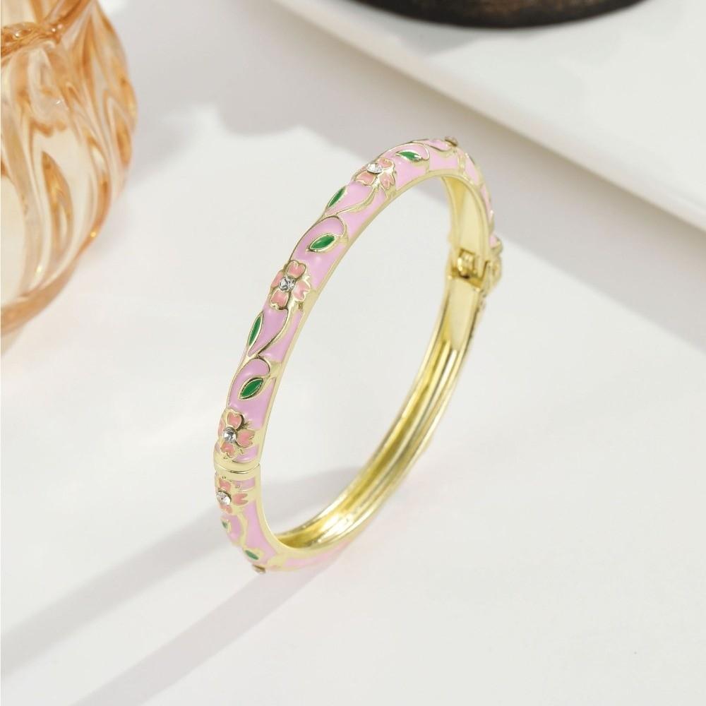 Color Plated Enamel Bracelet Retro Enamel Flower Bangle Cloisonne Bracelet Vintage Style