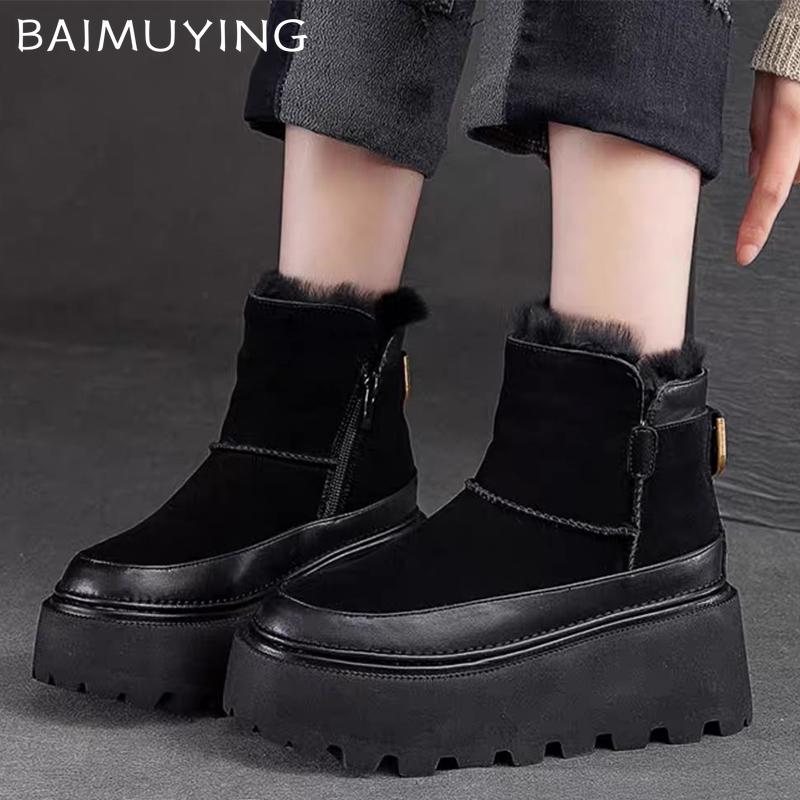 Женские ботильоны на платформе, замшевые танкетки, плюшевые теплые хлопковые туфли, зимняя женская обувь 2024 года, новые готические туфли-лодочки Chelsea Botas Mujer