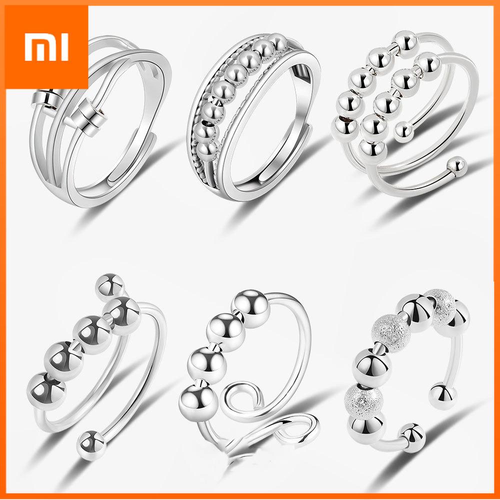 Xiaomi Антистресс Кольца-шарики от тревоги 925 пробы Женские Мужские Вращающиеся Кольца-спиннеры Винтажное Золотое Кольцо для пары Ювелирные изделия Бесплатная доставка Подарок