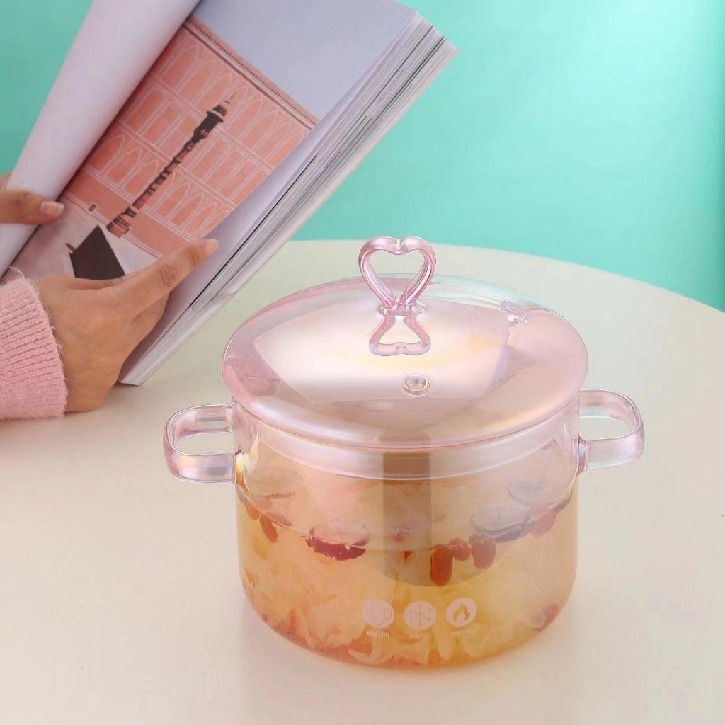 Большая кастрюля для супа из розового боросиликатного стекла с крышкой для электрических плит