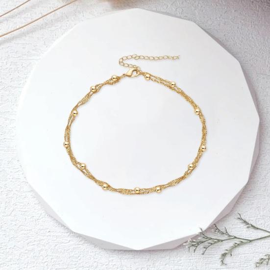 Женский браслет на щиколотку, 2 слоя, зажим-карабин, регулируемая удлиненная цепочка, водонепроницаемый сплав, однотонный, легкий, для отдыха на пляже, ювелирные изделия на щиколотку