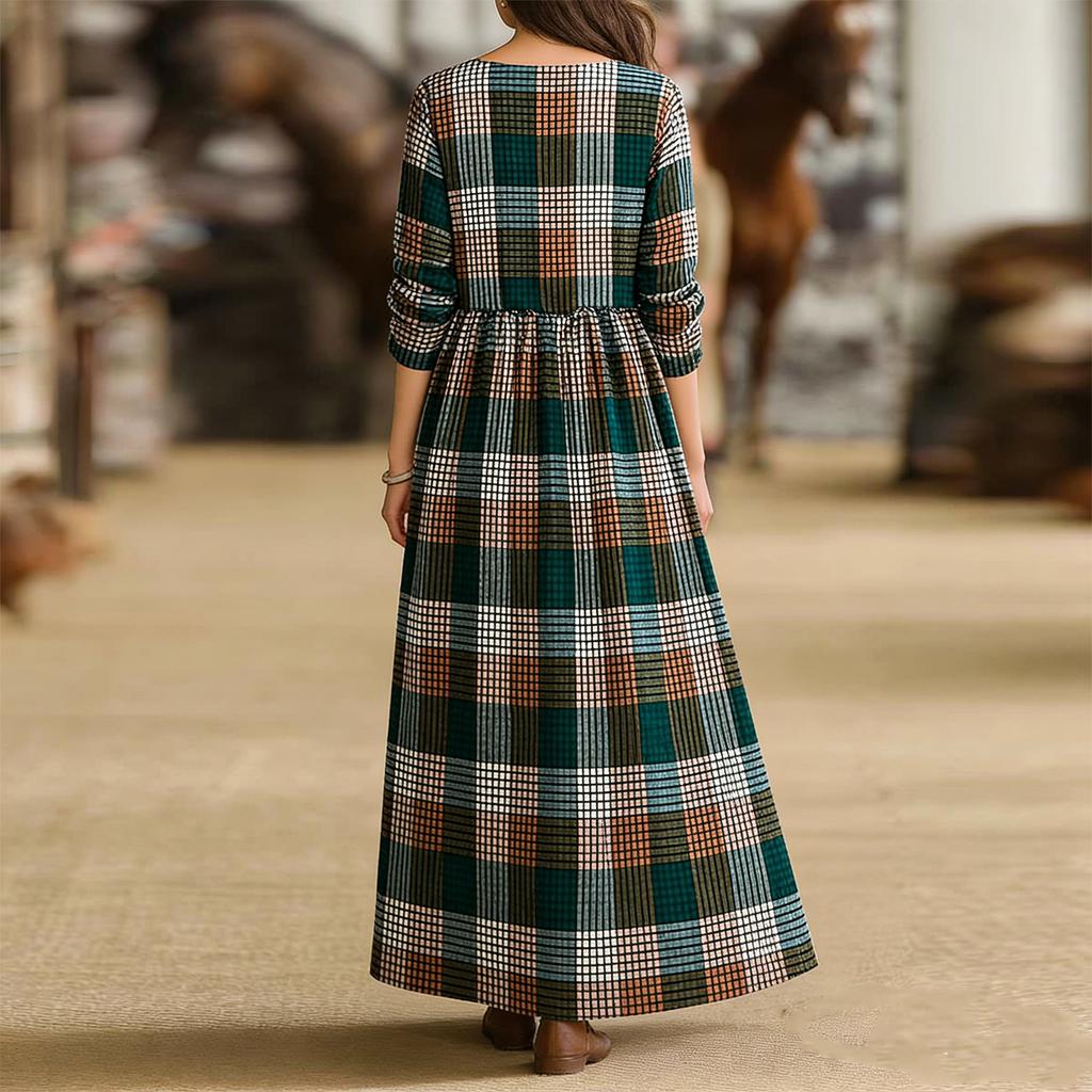 Женское элегантное платье-рубашка в клетку с длинным рукавом, модное платье с воротником-рубашкой в клетку