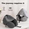Travel Neck Pillow with Hood Memory Foam U-shaped Pillow with Adjustable Drawstring Breathable Neck Cushion for Airplane Car Long Flights Road Trips